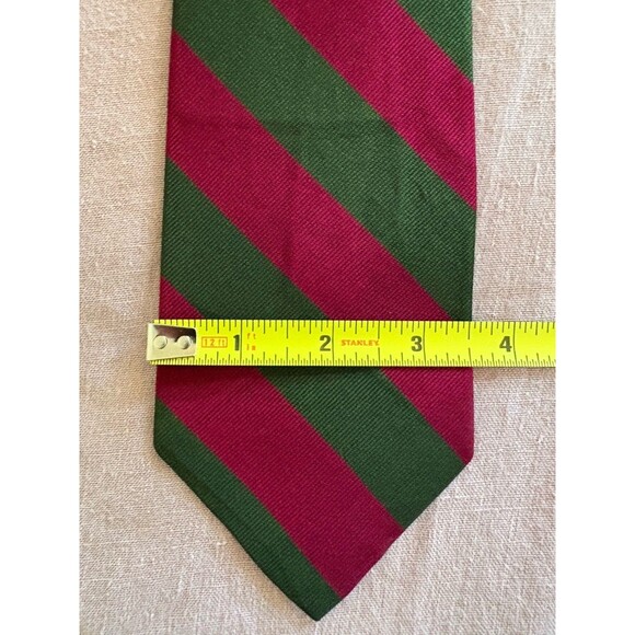 Polo Ralph Lauren Tie Green Maroon/Red Stripe 100% Silk Made in USA By Hand - Picture 3 of 6